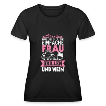 Ich bin eine einfache Frau Grillen und Wein - Frauen Funktions-T-Shirt - Schwarz - Vorne - AI Model Female 172 light (172cm)