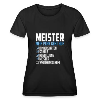 Meister Geschenk Weltherrschaft Plan geht auf - Frauen Funktions-T-Shirt - Schwarz - Vorne - AI Model Female 172 light (172cm)