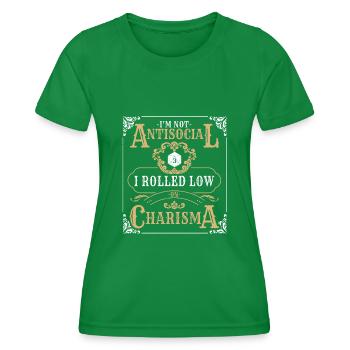 Pas antisocial roulé faible charisme RPG Tabletop - T-shirt sport Femme - vert - Devant - AI Model Female 172 dark (172cm)