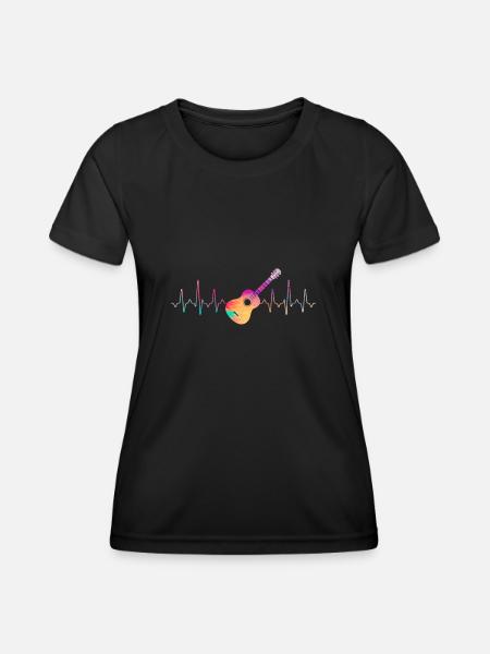 Gitarre Heartbeat - Frauen Funktions-T-Shirt - Schwarz