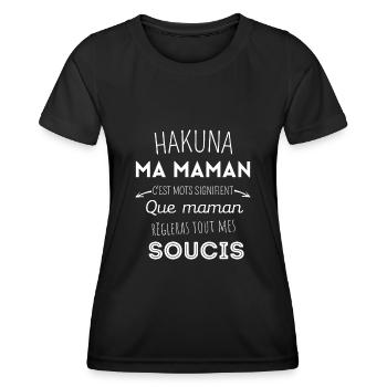 hakuna ma maman idée cadeau humour - T-shirt sport Femme - noir - Devant - AI Model Female 172 light (172cm)