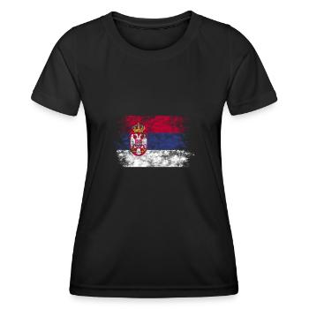 Serbien Flagge Grunge Vintage Nationalfarben - Frauen Funktions-T-Shirt - Schwarz - Vorne - AI Model Female 172 light (172cm)