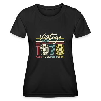 born in July 1978 - Women's Functional T-Shirt - black - Front - AI Model Female 172 light (172cm)