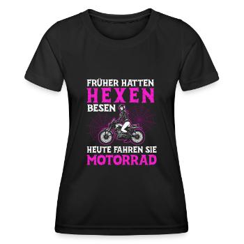 Hexen Motorräder Besen Spinnen Humor Spruch - Frauen Funktions-T-Shirt - Schwarz - Vorne - AI Model Female 172 light (172cm)
