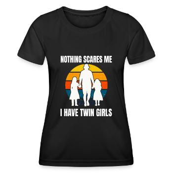 Dad with 2 twin daughters - Nothing Scared Me - Women's Functional T-Shirt - black - Front - AI Model Female 172 light (172cm)