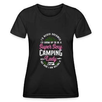 Super Sexy Camping Lady Motorhome - Frauen Funktions-T-Shirt - Schwarz - Vorne - AI Model Female 172 light (172cm)