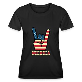 Merica Rockmusik Handzeichen Rocker Geschenk - Frauen Funktions-T-Shirt - Schwarz - Vorne - AI Model Female 172 light (172cm)