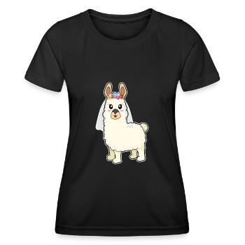 Lama Alpaka Braut Heirat Hochzeit - Frauen Funktions-T-Shirt - Schwarz - Vorne - AI Model Female 172 light (172cm)