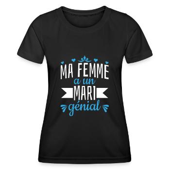 Ma Femme a un Mari génial Jour de mariage marié - Frauen Funktions-T-Shirt - Schwarz - Vorne - AI Model Female 172 light (172cm)