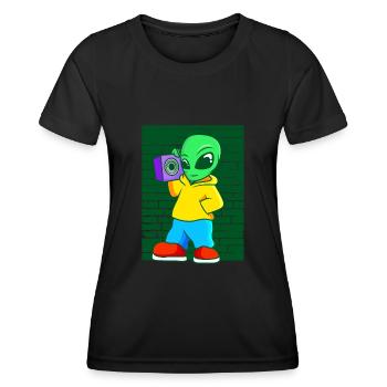 Alien Old School Hip Hop Kofferradio Street Art - Frauen Funktions-T-Shirt - Schwarz - Vorne - AI Model Female 172 light (172cm)