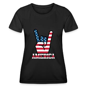 Amérique États-Unis drapeau drapeau rockers à main levée - T-shirt sport Femme - noir - Devant - AI Model Female 172 light (172cm)
