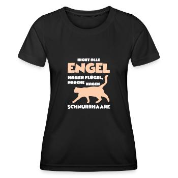 Nicht alle Engel haben Flügel, Schnurrhaare Katze - Frauen Funktions-T-Shirt - Schwarz - Vorne - AI Model Female 172 light (172cm)