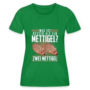 Mettigel Hackfleisch Spruch Mett - Frauen Funktions-T-Shirt - Kelly Green - Vorne - AI Model Female 172 dark (172cm)