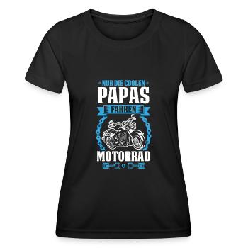 Coole Papas fahren Motorrad Biker Vater Vatertag - Frauen Funktions-T-Shirt - Schwarz - Vorne - AI Model Female 172 light (172cm)