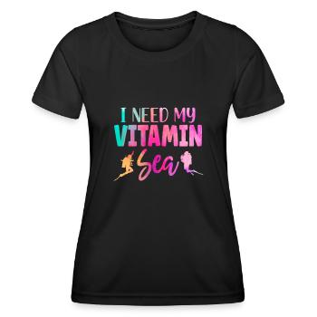 Scuba Diving Diver Girl Watercolor - T-shirt sport Femme - noir - Devant - AI Model Female 172 light (172cm)