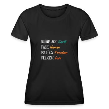 Birthplace Earth - Race Human Rights Humanity - Frauen Funktions-T-Shirt - Schwarz - Vorne - AI Model Female 172 light (172cm)