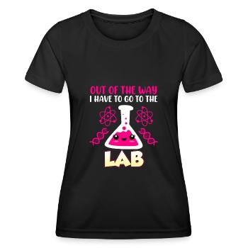 Laboranten Spruch aus dem Weg ich muss ins Labor - Frauen Funktions-T-Shirt - Schwarz - Vorne - AI Model Female 172 light (172cm)