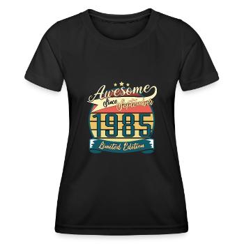 1985 en Septembre Cadeau vintage - T-shirt sport Femme - noir - Devant - AI Model Female 172 light (172cm)