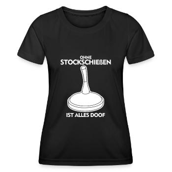 Eisstock Stockschießen Spruch Stocksport - Frauen Funktions-T-Shirt - Schwarz - Vorne - AI Model Female 172 light (172cm)