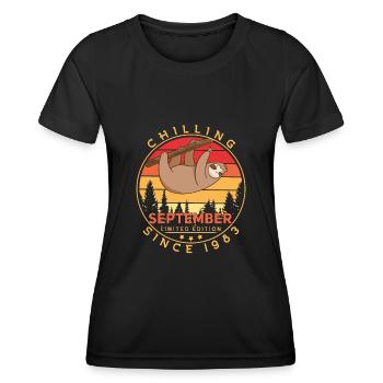 1983 En septembre Paresseux Rétro - T-shirt sport Femme - noir - Devant - AI Model Female 172 light (172cm)
