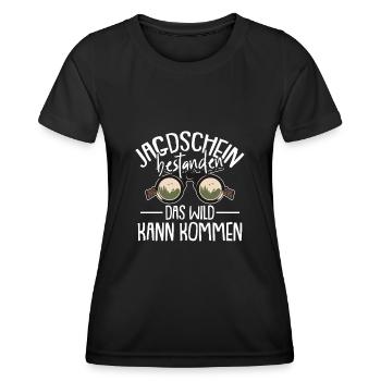 Jagen Jagdschein bestanden Wild kann kommen Jäger - Frauen Funktions-T-Shirt - Schwarz - Vorne - AI Model Female 172 light (172cm)