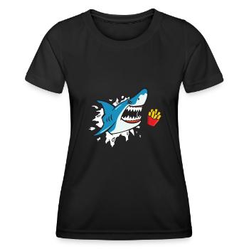 Shark eats fries shark lover frieze lover - Women's Functional T-Shirt - black - Front - AI Model Female 172 light (172cm)