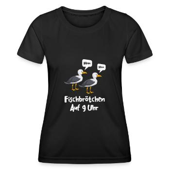 Moin Fischbrötchen auf 9 Uhr Möwe Plattdeutsch - Frauen Funktions-T-Shirt - Schwarz - Vorne - AI Model Female 172 light (172cm)