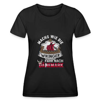 Dänemark fahren Flagge Skandinavien Wikinger - Frauen Funktions-T-Shirt - Schwarz - Vorne - AI Model Female 172 light (172cm)