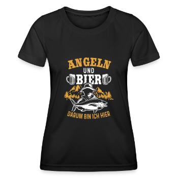 Angler und Angelhaken Lustiges Angeln und Bier - Frauen Funktions-T-Shirt - Schwarz - Vorne - AI Model Female 172 light (172cm)