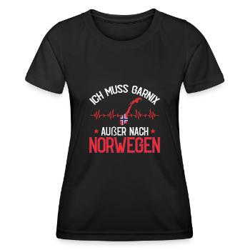 Norwegen Flagge Elch Herzschlag Skandinavien - Frauen Funktions-T-Shirt - Schwarz - Vorne - AI Model Female 172 light (172cm)