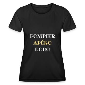 t shirt pompier apero dodo humour sapeur pompier - T-shirt sport Femme - noir - Devant - AI Model Female 172 light (172cm)