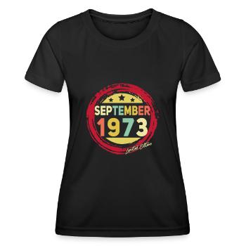 Born in September 1973 Vintage - Women's Functional T-Shirt - black - Front - AI Model Female 172 light (172cm)
