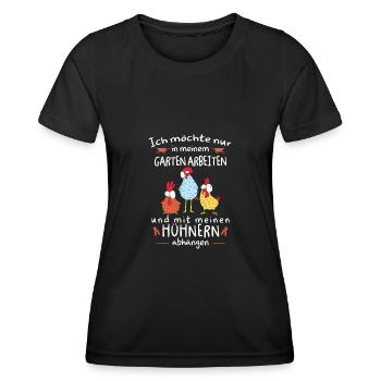 Im Garten arbeiten und mit Hühner abhängen - Frauen Funktions-T-Shirt - Schwarz - Vorne - AI Model Female 172 light (172cm)