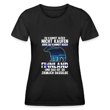 Finnland Nordlichter Bär Flagge Skandinavien - Frauen Funktions-T-Shirt - Schwarz - Vorne - AI Model Female 172 light (172cm)