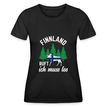 Finnland ruft Flagge Skandinavien Elch - Frauen Funktions-T-Shirt - Schwarz - Vorne - AI Model Female 172 light (172cm)