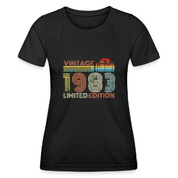 Octobre 1983 Millésime Cadeau - T-shirt sport Femme - noir - Devant - AI Model Female 172 light (172cm)