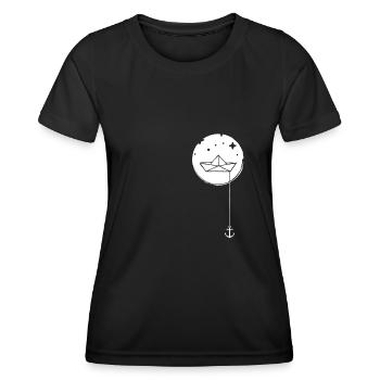 Paper ship Paper boat with anchor in the sea - Women's Functional T-Shirt - black - Front - AI Model Female 172 light (172cm)