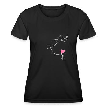 Paper ship Paper boat with anchor in the sea - Women's Functional T-Shirt - black - Front - AI Model Female 172 light (172cm)
