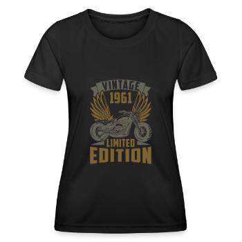 Motorradfahrer Motorrad Biker Geboren 1961 - Frauen Funktions-T-Shirt - Schwarz - Vorne - AI Model Female 172 light (172cm)