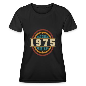 Né octobre 1975 Orginal Retro - T-shirt sport Femme - noir - Devant - AI Model Female 172 light (172cm)