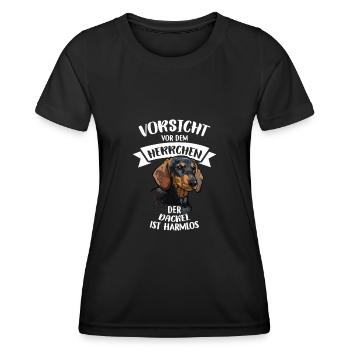 Vorsicht Vor Dem Herrchen Dackel Ist Harmlos - Frauen Funktions-T-Shirt - Schwarz - Vorne - AI Model Female 172 light (172cm)