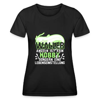 Waller Angeln Fischen Fischer Angler - Frauen Funktions-T-Shirt - Schwarz - Vorne - AI Model Female 172 light (172cm)