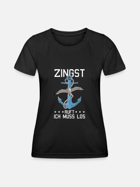Retro Zingst ruft Anker Ostsee Fischland - Frauen Funktions-T-Shirt - Schwarz