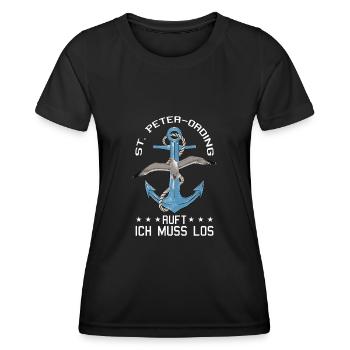 St. Peter-Ording ruft Anker Nordfriesland Seebad - Frauen Funktions-T-Shirt - Schwarz - Vorne - AI Model Female 172 light (172cm)