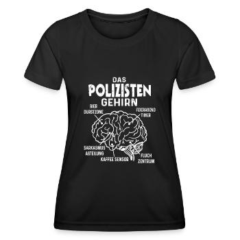 Polizist Spruch Gehirn Beamter Lustig Polizei - Frauen Funktions-T-Shirt - Schwarz - Vorne - AI Model Female 172 light (172cm)