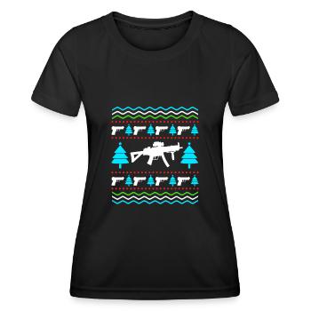 Christmas Pistols Ugly Christmas Gun License - Women's Functional T-Shirt - black - Front - AI Model Female 172 light (172cm)
