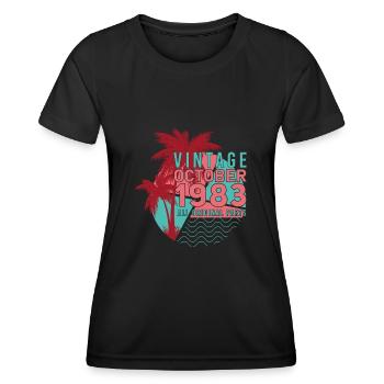 Né En Octobre 1983 Palme Rétro - T-shirt sport Femme - noir - Devant - AI Model Female 172 light (172cm)