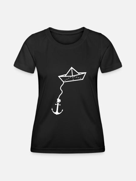 Papierschiff Meer Papierboot Papierschiffchen - Frauen Funktions-T-Shirt - Schwarz