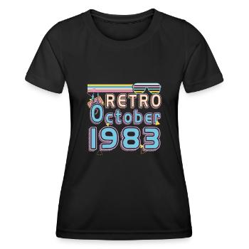 1983 En Octobre Rétro Cadeau - T-shirt sport Femme - noir - Devant - AI Model Female 172 light (172cm)