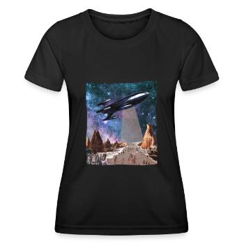 Spaceship Science Fiction Collage Art Shirt - Women's Functional T-Shirt - black - Front - AI Model Female 172 light (172cm)